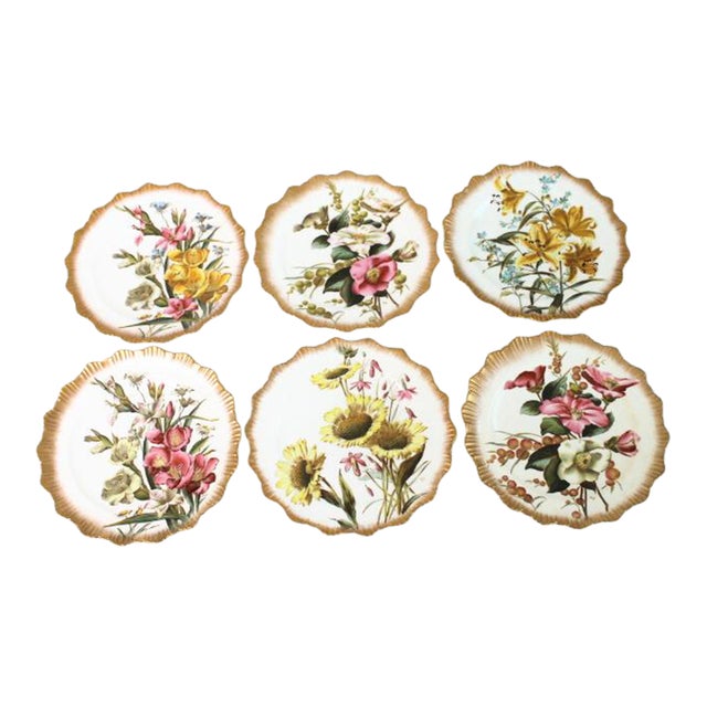 Antique George Jones Crescent Hand Painted Fine China Lunch Salad Dessert Plates Set of 6 For Sale