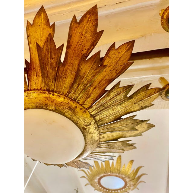 Gold Large Spanish Gilt Gold Crown Flush Mount, 1950 For Sale - Image 8 of 9