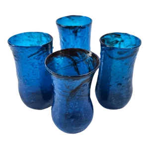 Bubble Rustic Teal Blue Water Glass Set of 4