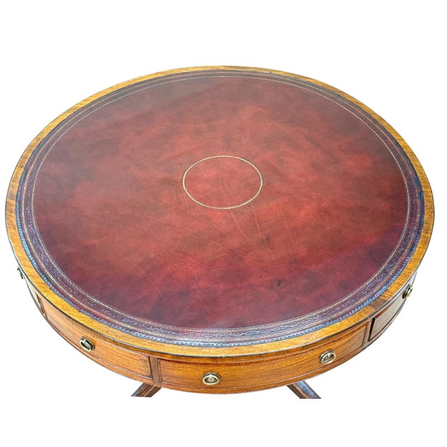 A Very Good Quality George III Period Mahogany Central Standing Drum Top Library Table, Having Beautiful Gilt Tooled...