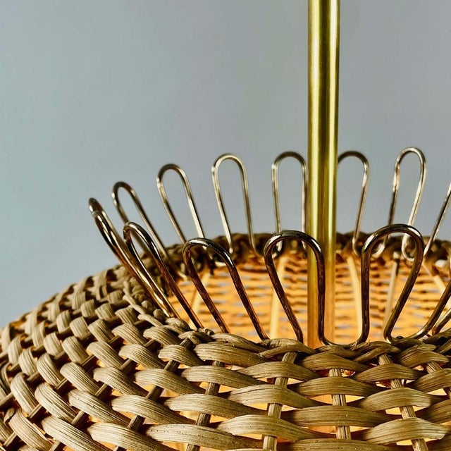 Mid-Century Modern Swedish Ball Rattan and Brass Pendant Light, 1950s For Sale - Image 15 of 16