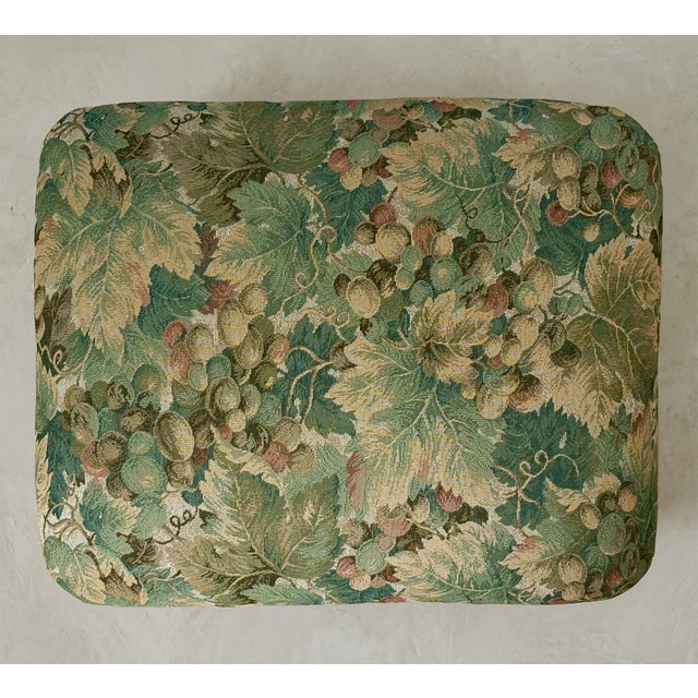 Green Vintage Botanical Tapestry Ottoman on Carved Hardwood Feet For Sale - Image 8 of 8