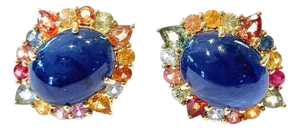 Bochic “Capri” Vintage Sapphire & Multi Tourmaline Earrings Set In 18K Gold & Silver
