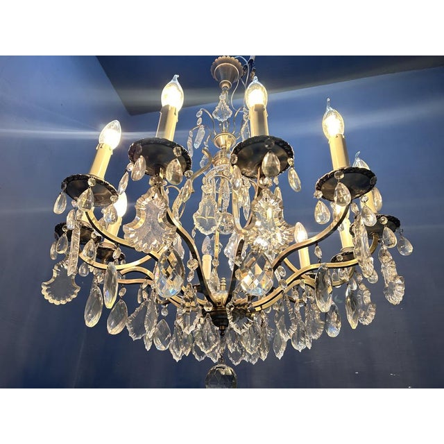 Silver Vintage Crystal Chandelier, Italy, 1960s For Sale - Image 8 of 10