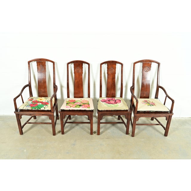 Henredon Hollywood Regency Chinoiserie Sculpted Mahogany Dining Chairs, Set of Eight For Sale - Image 11 of 17