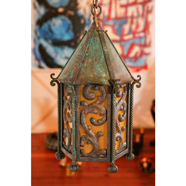 Brass Early 20th Century Large Decorative Iron & Brass Exterior Sconce With Extended Mounting Bracket For Sale - Image 8 of 10