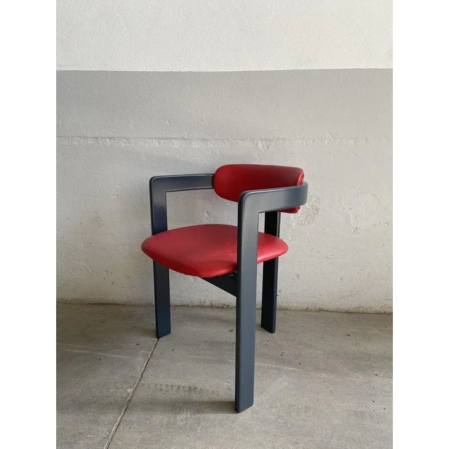 1980s Mid-Century Modern Italian Faux Leather Chair in the style of Augusto Savini For Sale - Image 5 of 12