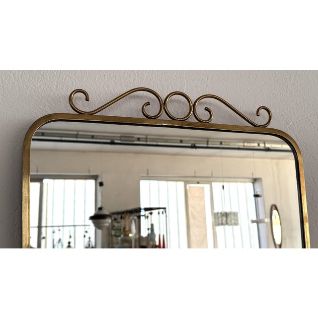 Metal Mid-Century Italian Brass Wall Mirror with Decorations in the style of Gio Ponti, 1970s For Sale - Image 7 of 15