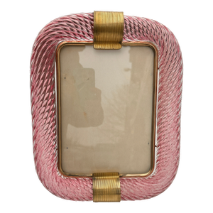 Mid-Century Modern Style Pink "Torchon" Murano Glass Picture Frame and Brass in Barovier Style