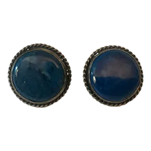 Vintage Southwestern Lapis and Sterling Button Earrings - 2 Pieces