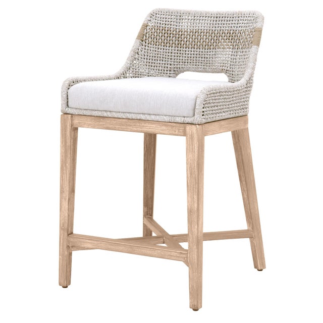Contemporary Tapestry Grey Mahogany Counter Stool, Taupe Stripe & Taupe/White Rope For Sale - Image 3 of 7