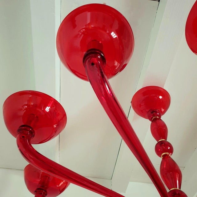 Red Red Murano Glass, Mid Century Modern, Chandelier Italy 1980s For Sale - Image 8 of 11