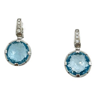 Estate Bulgari Round Blue Topaz Serpenti Dangle Earrings in 18k White Gold, A Pair For Sale