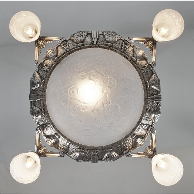 Metal French Art Deco Chandelier by Petitot & Muller Freres 1930 France For Sale - Image 7 of 15