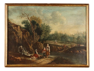 Landscape with Figures, Oil on Canvas, Framed