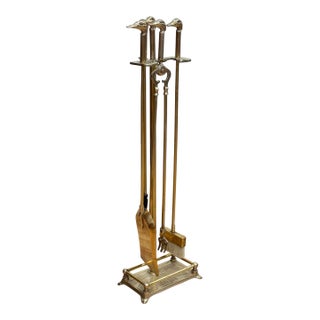 Vintage Brass Mallard Motif Fireplace Tools on Stand For Sale
