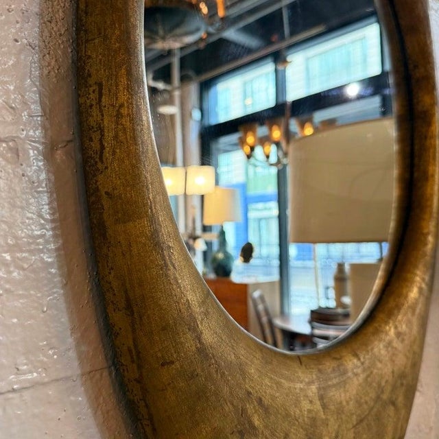 Metal Antique Early 20th Century Cast Zinc Metal Gilt Oval Mirror For Sale - Image 7 of 9