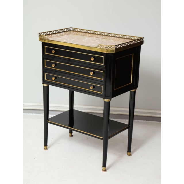 Brass French Louis XVI Style Marble-Top End Tables With Brass Gallery - a Pair For Sale - Image 8 of 12
