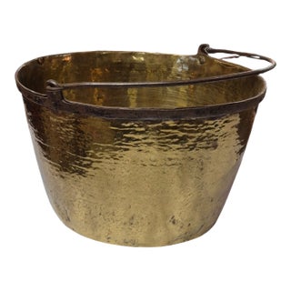 Mid 19th Century Exceptional Hand-Forged Brass Kettle 14.5" Dia For Sale