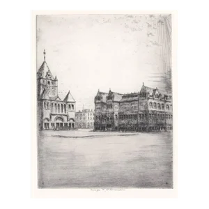 George Taylor Plowman View of Copley Square Boston Etching
