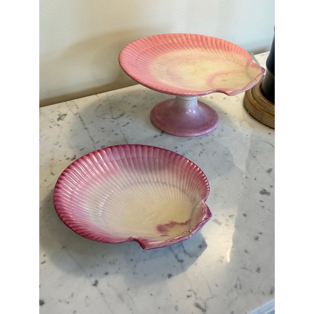 Wedgwood Antique 1891 Wedgwood Pink Majolica Nautilus Shell Cake Stand For Sale - Image 4 of 10