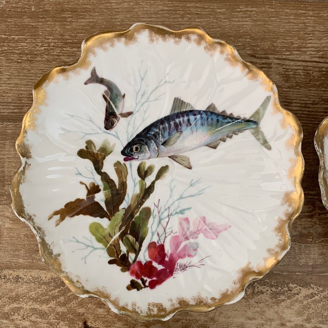 Antique Gilded Handpainted English Minton Fish Plates Chairish