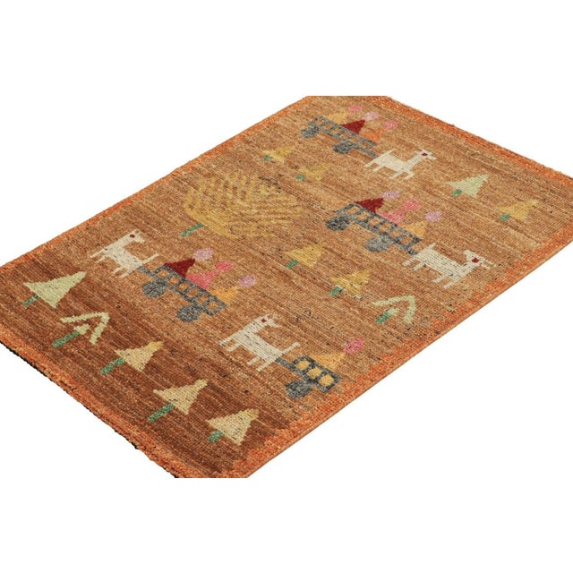 Rug & Kilim Rug & Kilim’s Swedish Style Rug in Brown With Figural Geometric Patterns For Sale - Image 4 of 7