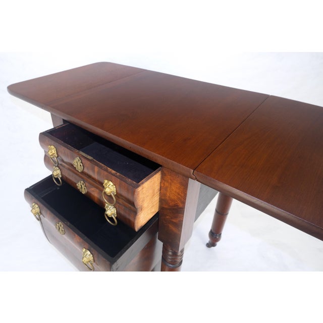 Solid flame Mahogany Turned Legs 3 Drawer Drop Leaf Sewing Stand Cabinet MINT For Sale - Image 9 of 13