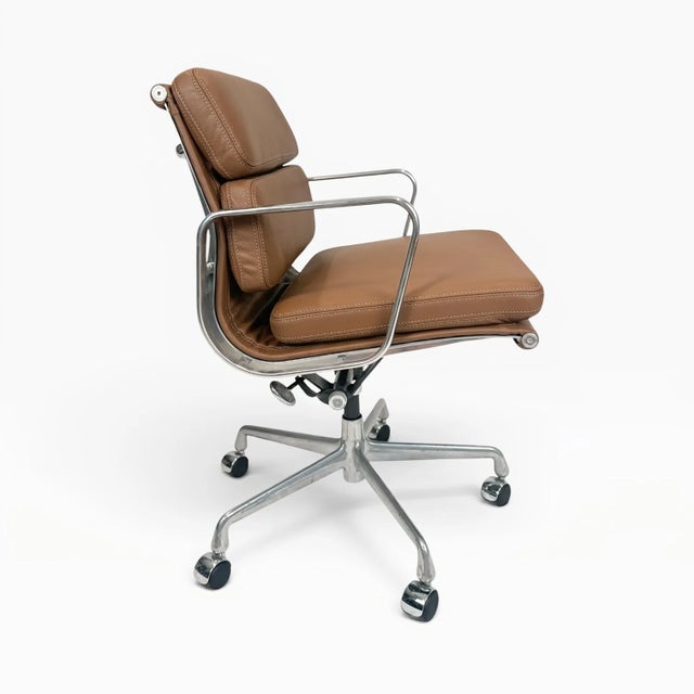 Herman Miller Eames for Herman Miller Aluminum Group Soft Pad Management Chair - Brown Leather For Sale - Image 4 of 11