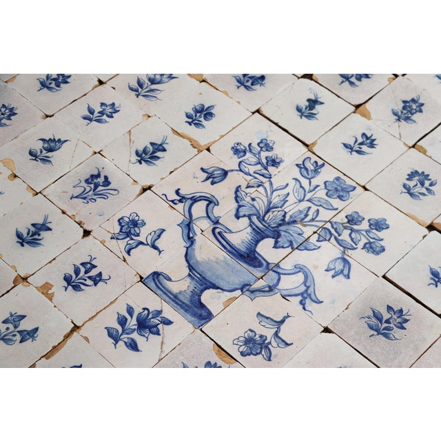 Antique Large Tiles Mural Panel, Blue & White Flowers and Vases, Portuguese, 18th Century For Sale - Image 10 of 18