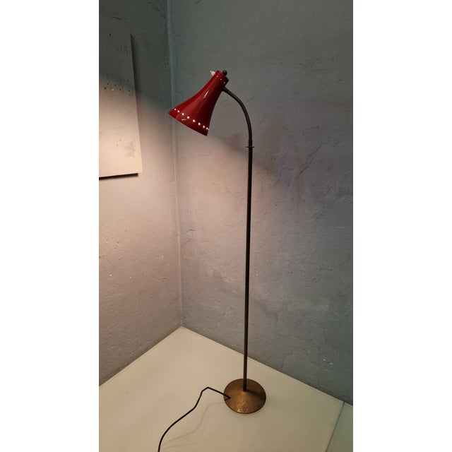 Brass Reading Lamp with Red Cone and Handle, 1950s For Sale - Image 12 of 17