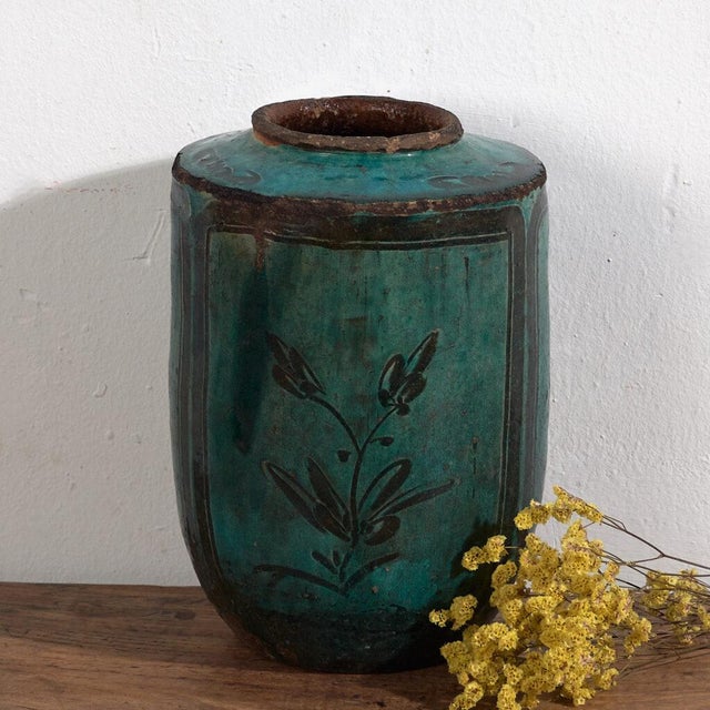 Antique Green Ceramic Vase For Sale - Image 6 of 6