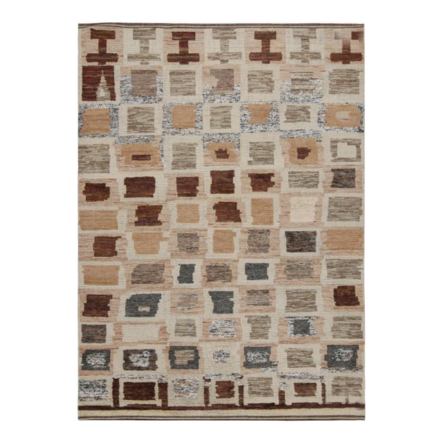 Rug & Kilim’s Geometric Moroccan Style Rug in Beige-Brown and Gray For Sale