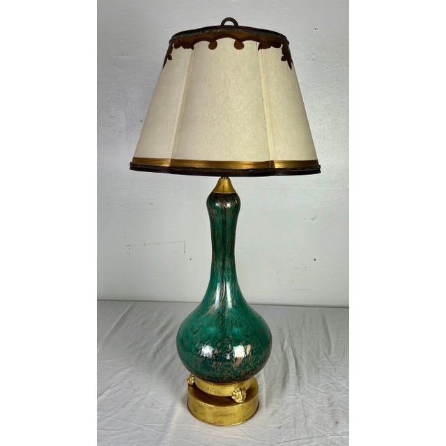 Murano Mid-Century Modern Murano Lamp, Teal Blue Blown Glass, Italy, 1930s For Sale - Image 4 of 8