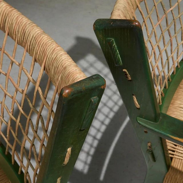 Green Green Lacquered Chestnut and Papercord I due forni Firenze Armchairs, Italy, Set of 2 For Sale - Image 8 of 10