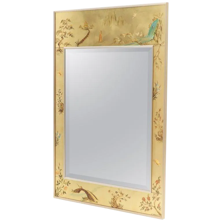 80s La Barge ラ・バージ ミラー 鏡 希少品 アンティーク 高級家具 La Barge Reverse Painted Gold Leaf Rectangular Frame Decorative