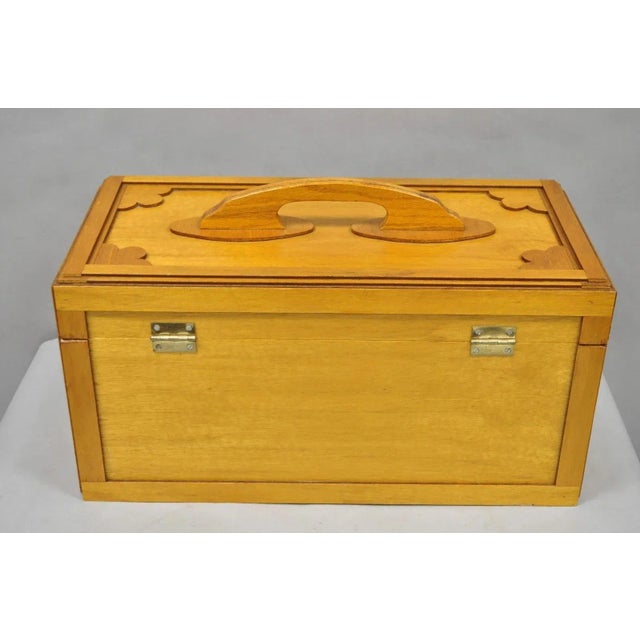 Vintage Arts & Crafts Custom Handmade Large Wooden Tool Chest Tool Box For Sale - Image 13 of 14