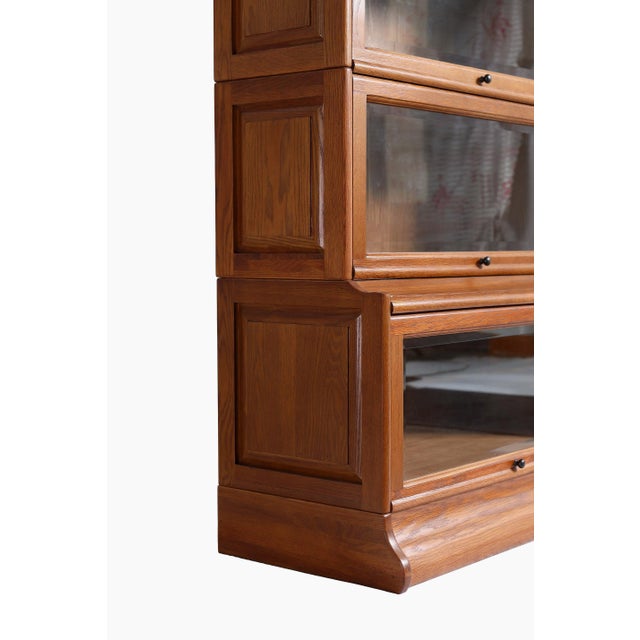 Mission Style Oak Barrister Bookcase 5 Stack-Leaded Glass in Micheals Cherry For Sale - Image 4 of 18