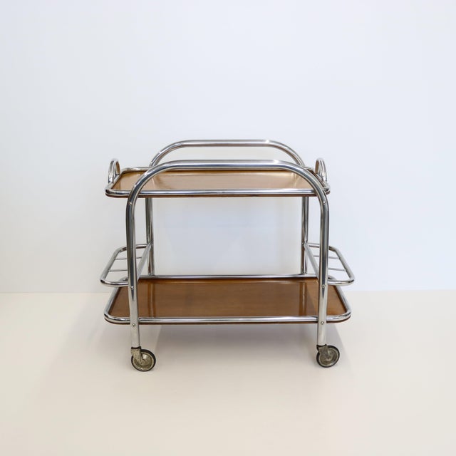 1930s Art Deco Bar Cart Nickel and Wood, Robert Mallet-Stevens For Sale - Image 14 of 18
