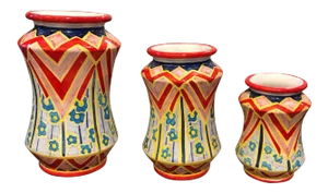 2019 Sicilian Pieces Hand Painted Terracotta Albarello Vases - Set of Three
