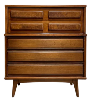 Mid Century Modern Walnut Dresser by United Furniture Co. | Burled Drawers | Refinished Storage 1960's