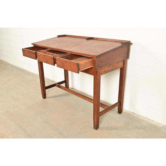 Limbert Style Antique Mission Oak Arts & Crafts Slant Front Architect's Desk, Circa 1910 For Sale In South Bend - Image 6 of 13