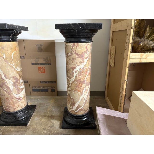 Pair Of 19th Century French Marble Pedestals. Offered is a pair of antique French Doric style mixed marble pedestals from...