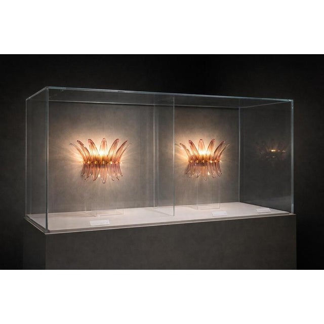 Pair sconces 100% hand made in murano. The appliques are made by 9 murano handmade pink palmette glass, for each one, in a...