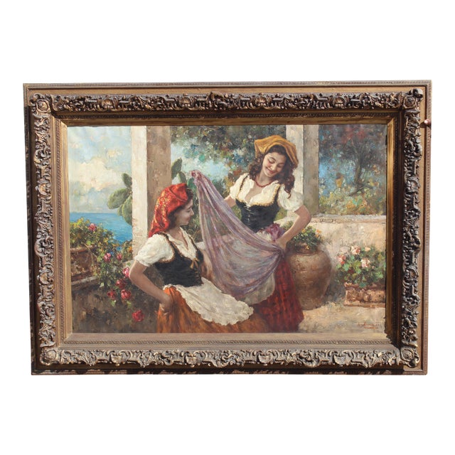 Monumental 6 Foot Wide Italian 19th Century Painting by Luigi Amato For Sale