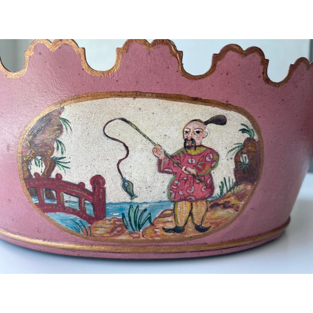 Chinoiserie Vintage Chinoiserie Monteith Tole Cachepot With Liner For Sale - Image 3 of 8
