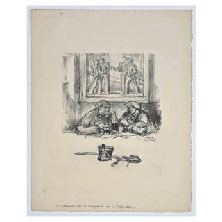 Georges Gola, Men Drinking in Cafe, Original Lithograph, 19th Century For Sale