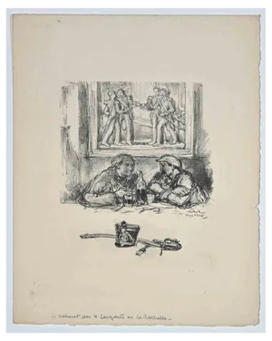 Georges Gola, Men Drinking in Cafe, Original Lithograph, 19th Century
