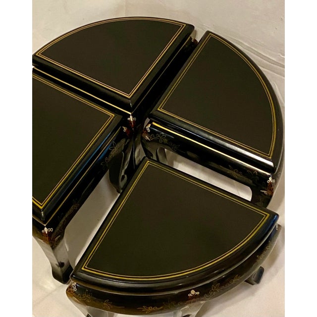 Vintage Chinoiserie-Style Black Lacquered Stools- Set of 4 For Sale In Naples, FL - Image 6 of 12