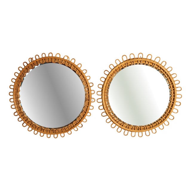 Round Rattan Mirrors by Franco Albini, 1950, Set of 2 For Sale